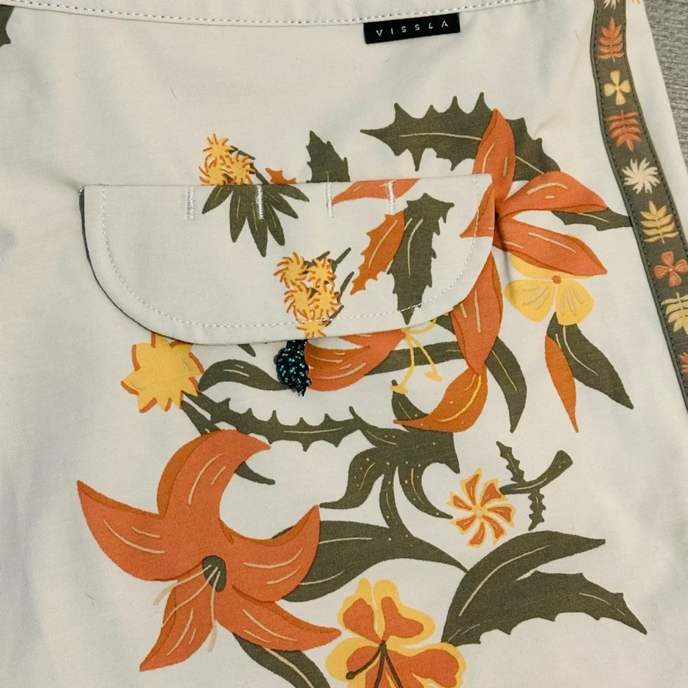VISSLA Cream and Orange Board Shorts Tropical Swimwear